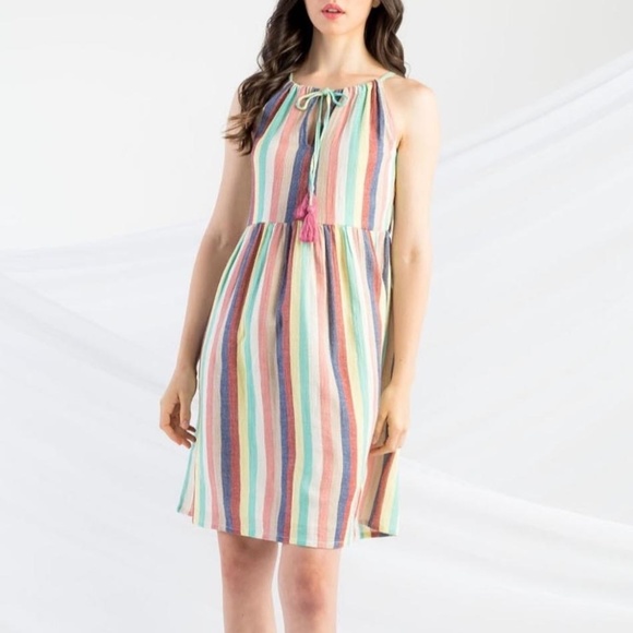 THML Dresses & Skirts - THML Colorful Striped Halter Dress
